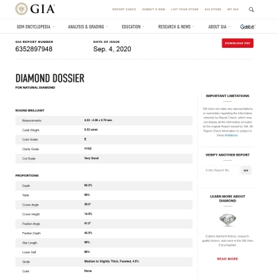 Diamante Naturale Certificato GIA Kt. 0,32 Colore E Purezza VVS2