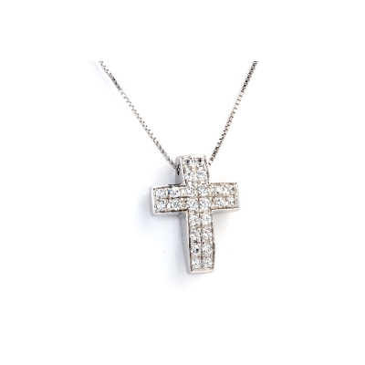 Pendente in Oro 18 Kt. 750 Mill. Croce con Diamanti Naturali Kt. 0,52