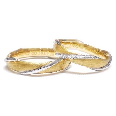 Two-Color Gold Wedding Ring Satin Yellow and White Mod. Portofino mm. 4,20