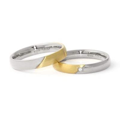 Two-Color Gold Wedding Ring Yellow and White Mod. Azzurra mm. 3,5