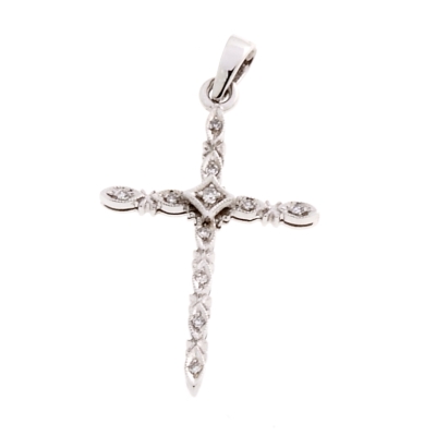 18 Kt White Gold Cross with Diamonds