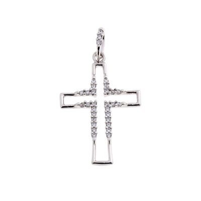 18 Kt White Gold Cross with Cubic Zirconia