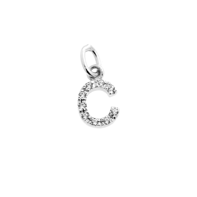 18 Kt White Gold Pendant C Letter with Cubic Zirconi (0,8 Cm)