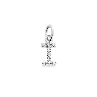 18 Kt White Gold Pendant I Letter with Cubic Zirconi (0,8 Cm)