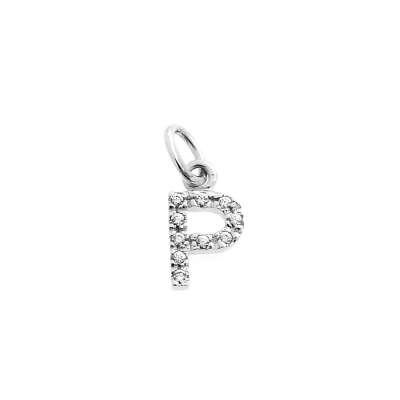 18 Kt White Gold Pendant P Letter with Cubic Zirconi (0,8 Cm)