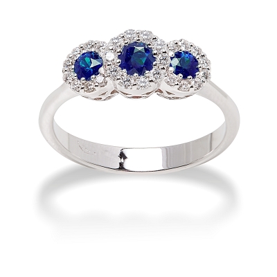 18 kt White Gold Ring with Kt. 0,45 Sapphires and Kt. 0,27 Natural Diamonds