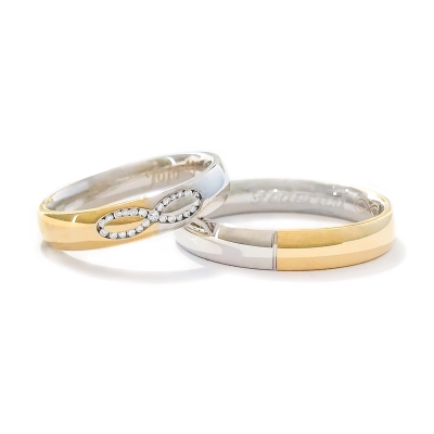 Two Wedding Rings in White & Yellow Gold with Natural Diamonds mod. Anastasia