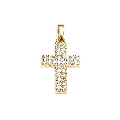 Croce in Oro Giallo 18 Kt. 750 Mill. con cubic Zirconia