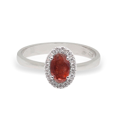 18 Kt. White Gold Ring with 0,70 Ct. Ruby and 0,07 Ct. Natural Diamonds