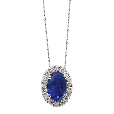 18 Kt. Gold Pendant with 0,64 Ct. Sapphire and 0,07 Ct. Natural Diamond