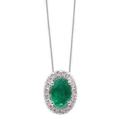 18 Kt. Gold Pendant with 0,45 Ct. Emerald and 0,07 Ct. Natural Diamond