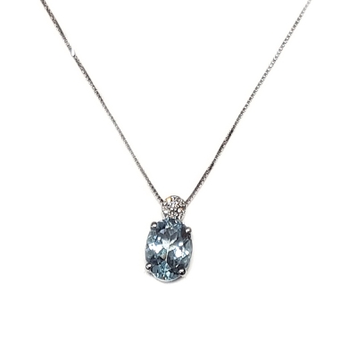 18 Kt. Gold Pendant with 0,60 Ct. Aquamarine and 0,03 Ct. Natural Diamond