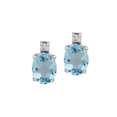 18 KT White Gold Earrings Aquamarine Kt, 0,60 Diamonds Kt, 0,02