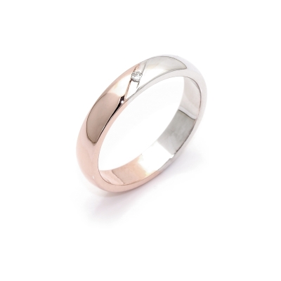 Two-Color Gold Wedding Ring Rose and White Mod. Bali mm. 3,8