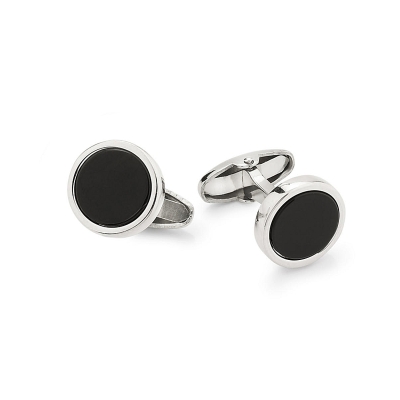 UNOAERRE - GEMELLI da uomo in Argento 925, tondi, con pietra onice nero.
