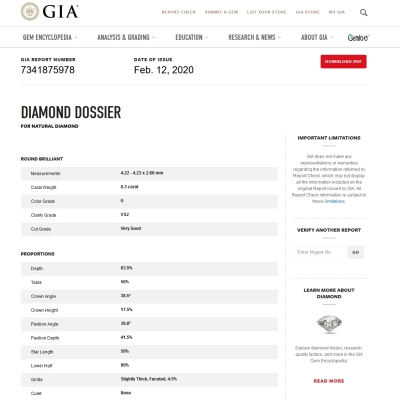 Diamante Naturale Certificato GIA Kt. 0,30 Colore G Purezza VS2