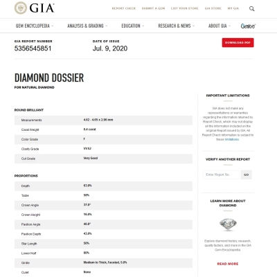 Diamante Naturale Certificato GIA Kt. 0,40 Colore F Purezza VVS2