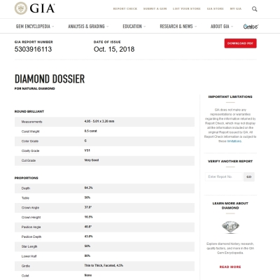 Diamante Naturale Certificato GIA Kt. 0,50 Colore G Purezza VS1