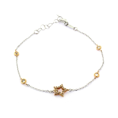 18 Kt. 750 mill. Yellow and White Gold Bracelet with Cubic Zirconia - 19 Cm