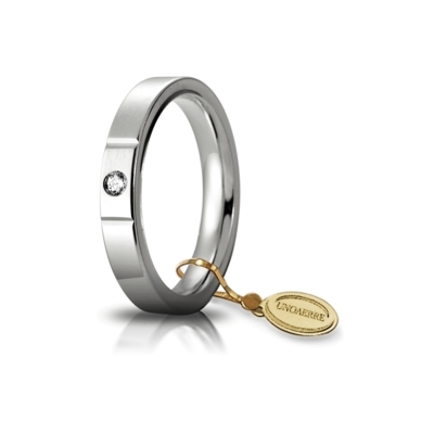 UNOAERRE Wedding Ring in 18k White Gold mod. Cerchio di Luce 3,5 mm. with Diamond