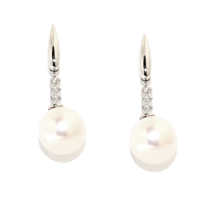 18 KT White Gold Earrings Pearls mm. 8 Diamonds Kt, 0,06