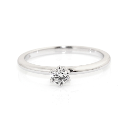 Anello Solitario 6 Punte in Oro 18 Kt. 750 Mill. Con Diamante Naturale Kt. 0,17 F-Vs