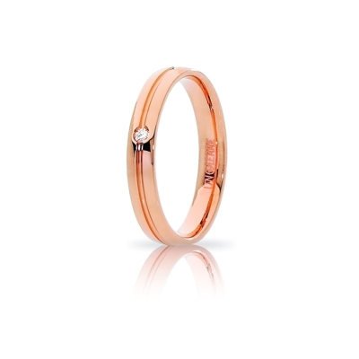 Fede UNOAERRE Oro Rosa 18 Kt. 750 Mod. Lyra con diamante Kt. 0,02 Linea Brillanti Promesse