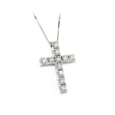 Collana con Croce in Oro 750 Mill. e Diamanti Naturali Kt. 0,56