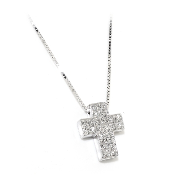 Collana con Croce in Oro 750 Mill. e Diamanti Naturali Kt. 0,12
