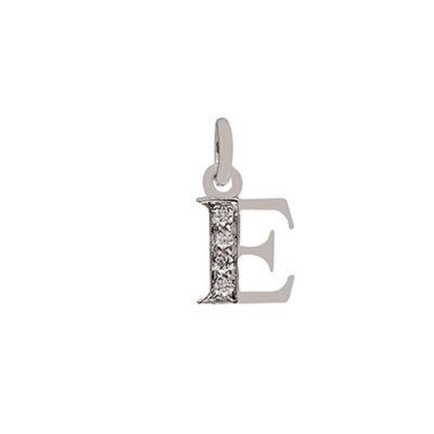 18 Kt White Gold E Letter with Diamonds