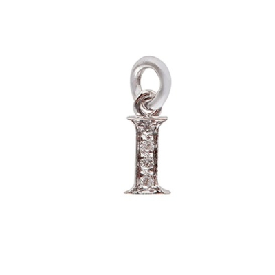 18 Kt White Gold I Letter with Diamonds