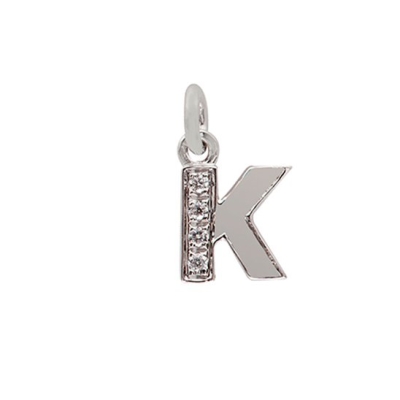 18 Kt White Gold K Letter with Diamonds