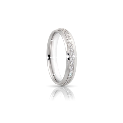 Fede Nuziale in Oro Bianco mod. Los Angeles con Diamanti mm. 4