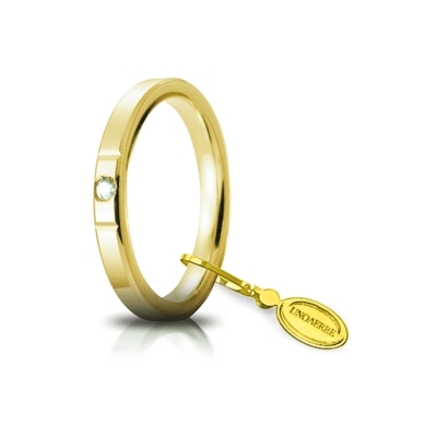 UNOAERRE Wedding Ring in 18k Yellow Gold mod. Cerchio di Luce 2,5 mm. with Diamond