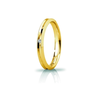 Fede UNOAERRE Oro Giallo 18 Kt. 750 mod. Corona Slim con Diamante