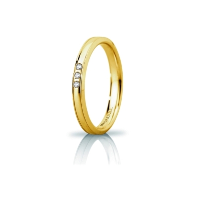 Fede UNOAERRE Oro Giallo 18 Kt. 750 mod. Orion Slim con 3 Diamanti