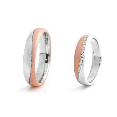 Two-Color Gold Wedding Ring Rose and White Mod. Singapore mm. 4,40