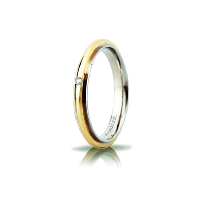 Fede UNOAERRE Oro Bicolore 18 Kt. 750 Mod. Andromeda Slim con diamante Kt. 0,01