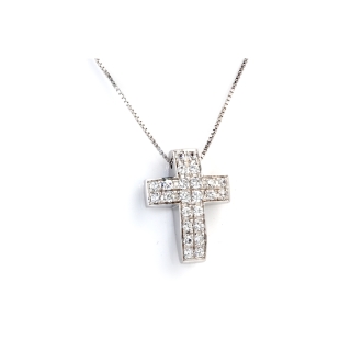 18 kt. 750 Mill. Gold Pendant Cross with Natural Diamonds Kt. 0,52