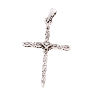 18 Kt White Gold Cross with Diamonds