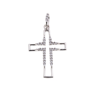 18 Kt White Gold Cross with Cubic Zirconia