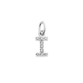 18 Kt White Gold Pendant I Letter with Cubic Zirconi (0,8 Cm)