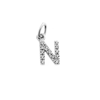 Lettera N in Oro Bianco 18 Kt. 750 Mill. Con Cubic Zirconia (0,8 Cm)