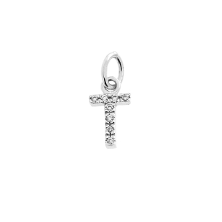 18 Kt White Gold Pendant T Letter with Cubic Zirconi (0,8 Cm)