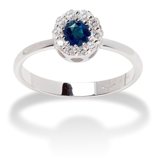 18 kt White Gold Ring with Kt. 0,30 Sapphire and Kt. 0,13 Natural Diamonds