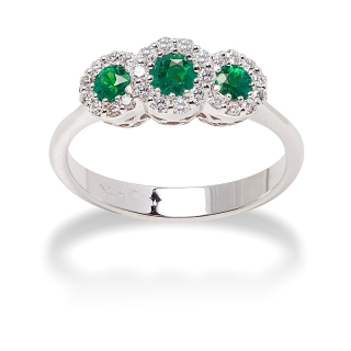18 kt White Gold Ring with Kt. 0,40 Emeralds and Kt. 0,27 Natural Diamonds