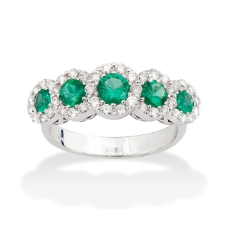 18 kt White Gold Ring with Kt. 0,50 Emeralds and Kt. 0,35 Natural Diamonds