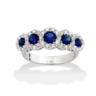 18 kt White Gold Ring with Kt. 0,60 Sapphires and Kt. 0,35 Natural Diamonds