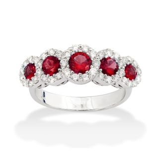18 kt White Gold Ring with Kt. 1,00 Rubies and Kt. 0,45 Natural Diamonds