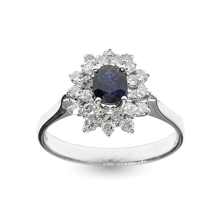 18 kt White Gold Ring with Kt. 0.48 Sapphire and Kt. 0.85 Natural Diamonds